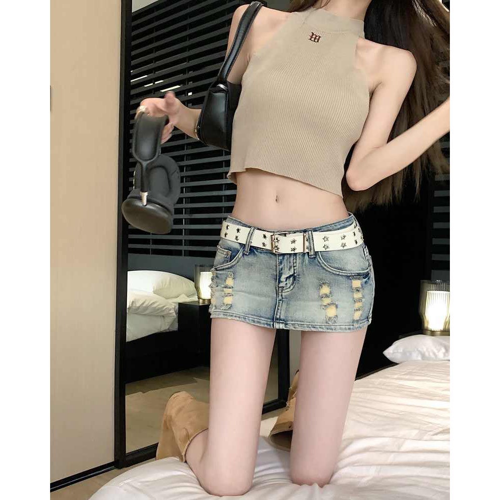 Bán Chạy✨Chân Váy Jeans Rách Thời Trang Dành Cho Nữ