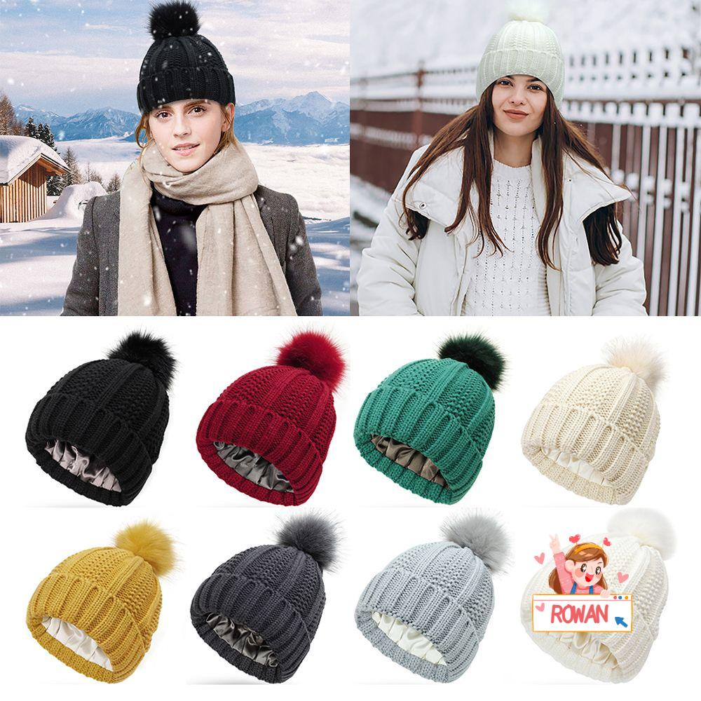 ROWANS Mũ Beanie Vải Satin Mềm Mại Co Giãn Thời Trang Mùa Đông Cho Nữ