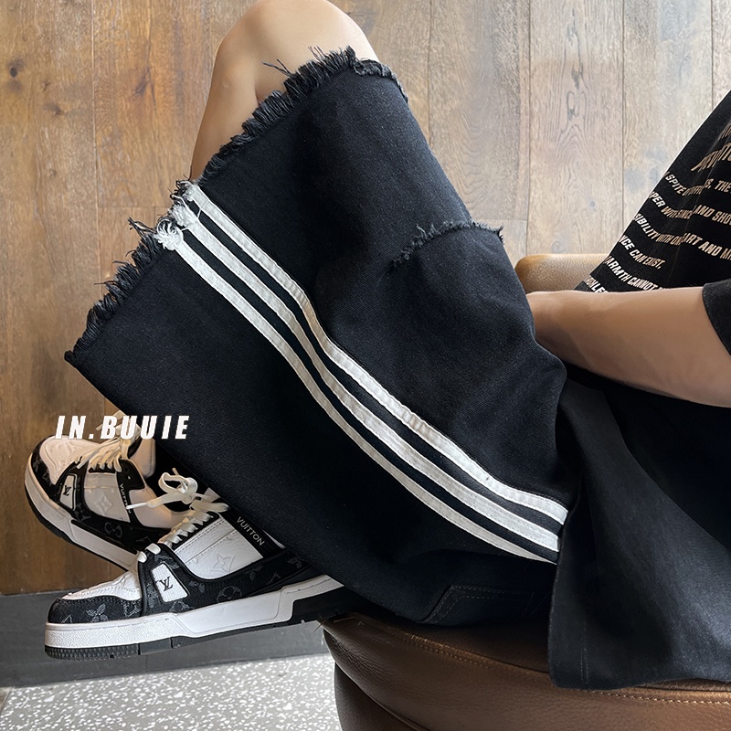 Quần Short Denim Dáng Rộng Phối Rách Kiểu Retro Mỹ Thời Trang Mùa Hè Cho Nam