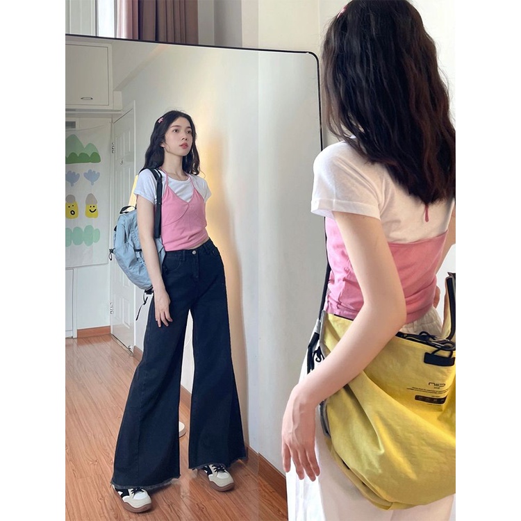 COZOK Bộ Áo Thun Ngắn Tay + Áo Hai Dây Thời Trang Hàn Quốc Gợi Cảm