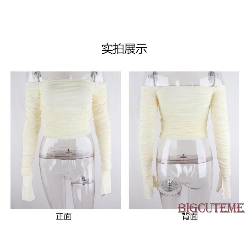 Áo Thun Crop Top Tay Dài Trễ Vai Màu Trơn Phong Cách Thời Trang Y2k Dành Cho Nữ