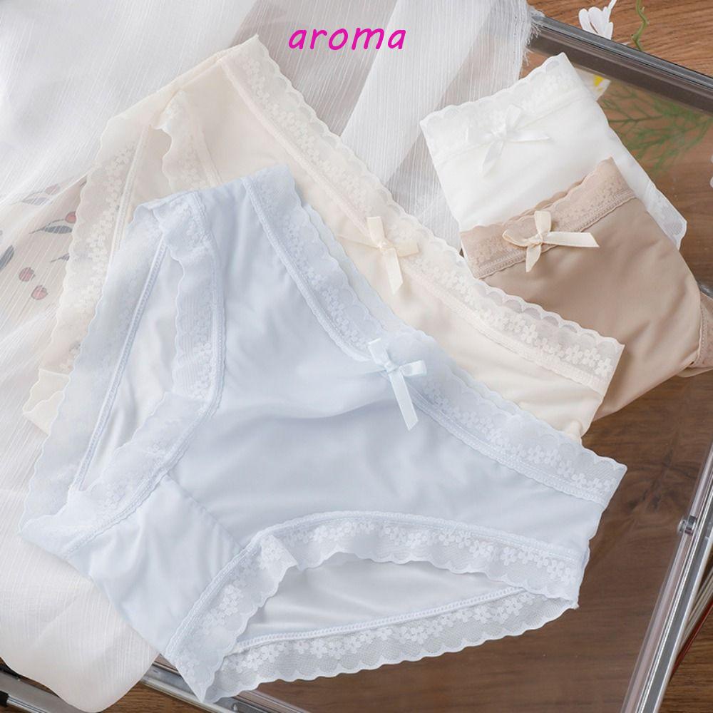 AROMA Quần Lót Lụa Phối Ren Siêu Mỏng Đính Nơ Thời Trang Cho Nữ