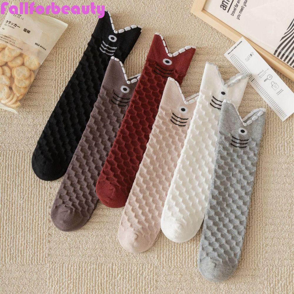 FALLFORBEAUTY Vớ Dệt Kim Màu Trơn Mềm Mại Họa Tiết Hoạt Hình Đơn Giản