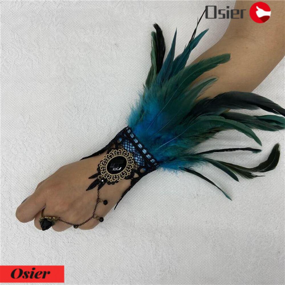 OSIER1 Găng Tay Ren Lông Vũ Hóa Trang Phong Cách Steampunk Y2k Thời Trang