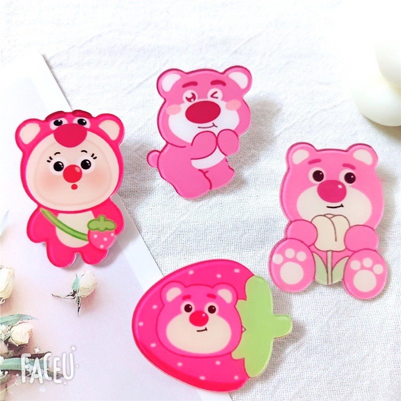 Pin cài balo gấu dâu size lớn, ghim cài huy hiệu dễ thương losto