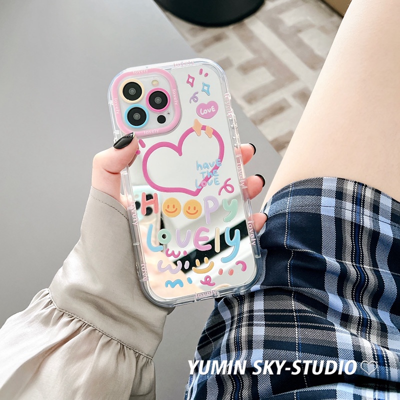 Ốp Điện Thoại Họa Tiết Hoạt Hình Trái Tim Graffiti Tráng Gương Chống Rơi Cho Iphone 14promax 13 11 14pro 13pro 14
