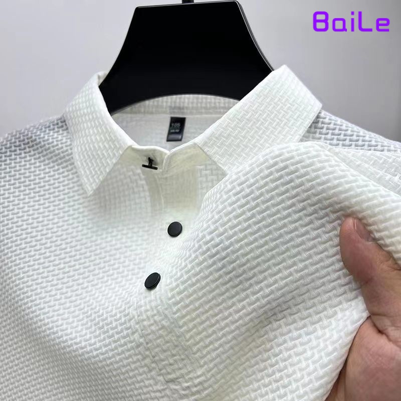 Áo Thun polo Vải Lụa Lạnh Màu Trơn Tay Ngắn Phối Lưới Thời Trang Mùa Hè Cho Nam