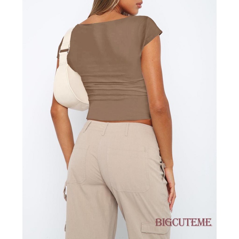 Áo Croptop Tay Ngắn Màu Sắc Thời Trang Mùa Hè Xinh Xắn Cho Nữ
