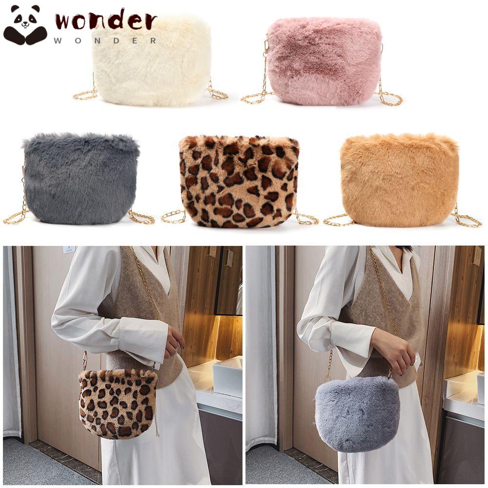 WONDER Túi Đeo Chéo Họa Tiết Da Báo Phối Dây Xích Thời Trang Thu Đông