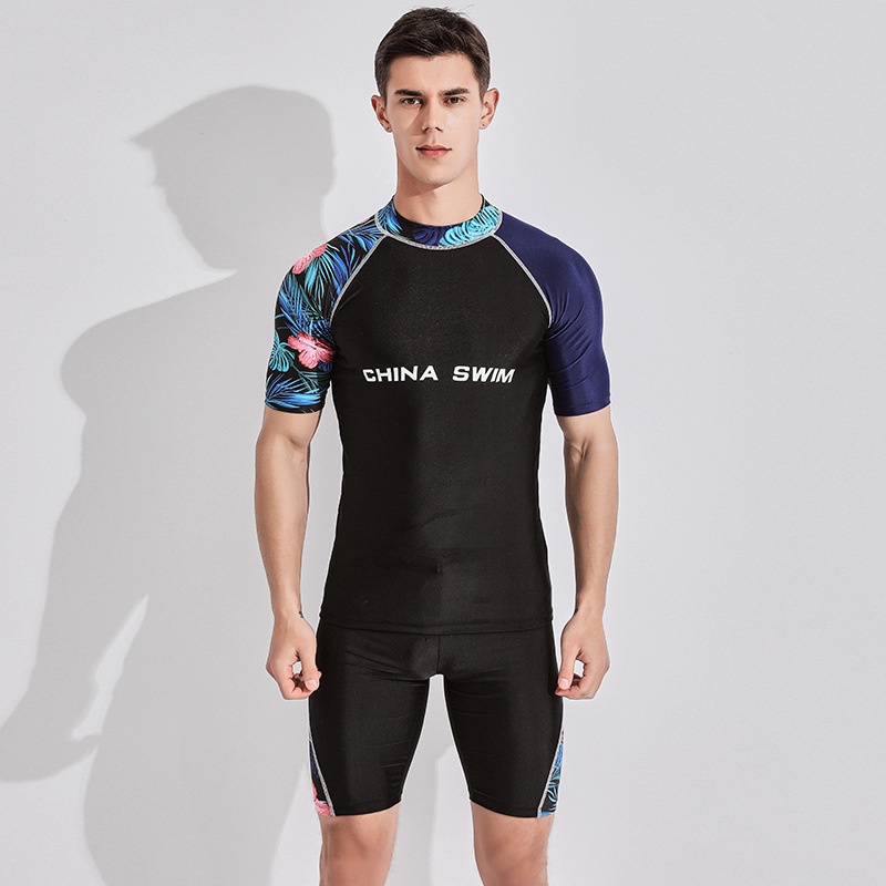 Deukio Bộ Đồ Bơi Nam Ngắn Tay Cổ Tròn Thời Trang