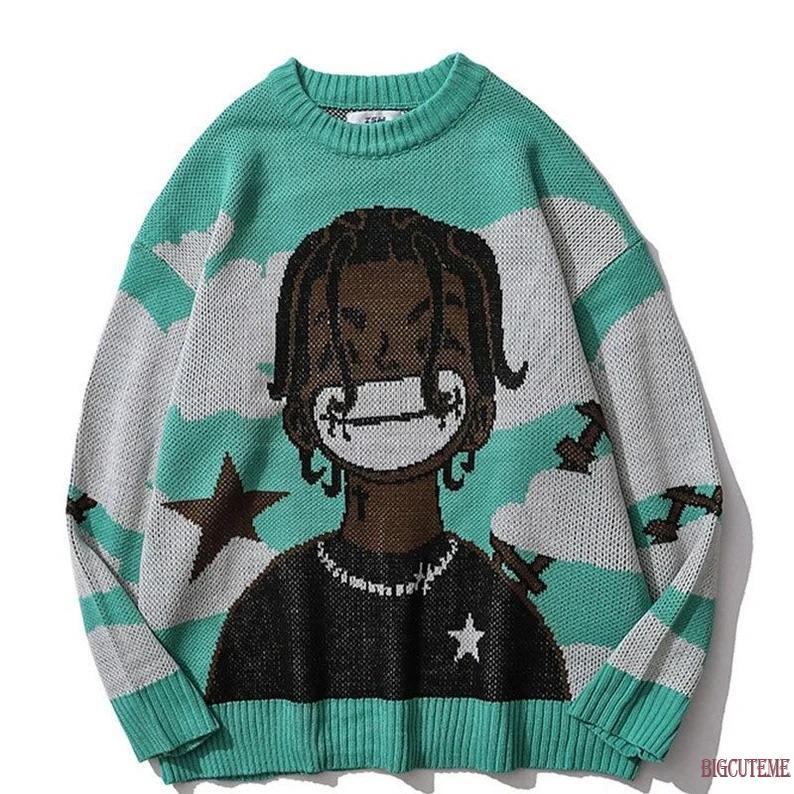 Áo Sweater Dệt Kim Tay Dài Cổ Tròn Dáng Rộng In Nhân Vật Hoạt Hình Thời Trang Thu Đông Cho Nữ