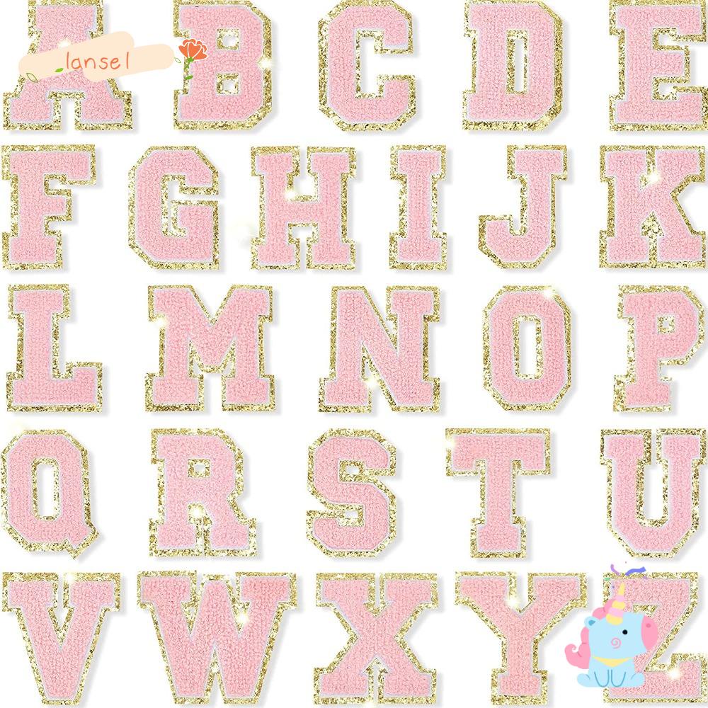 LANSEL Miếng Dán Ủi Lên Ví / Túi Xách Bằng Sợi Chenille 6cm Thêu Chữ Màu Hồng Đính Kim Tuyến Lấp Lánh