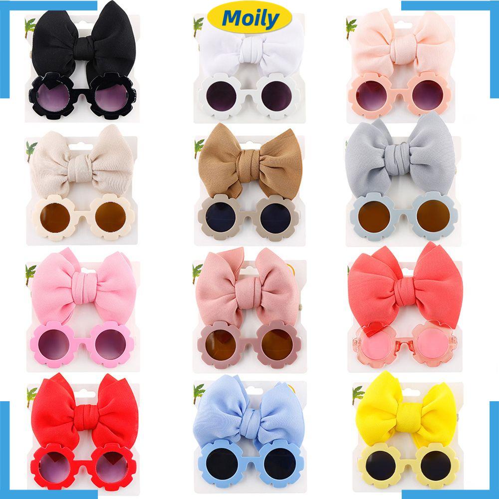 MOILYVN Set Kính Mát + Băng Đô Hoa Đáng Yêu Cho Bé Gái