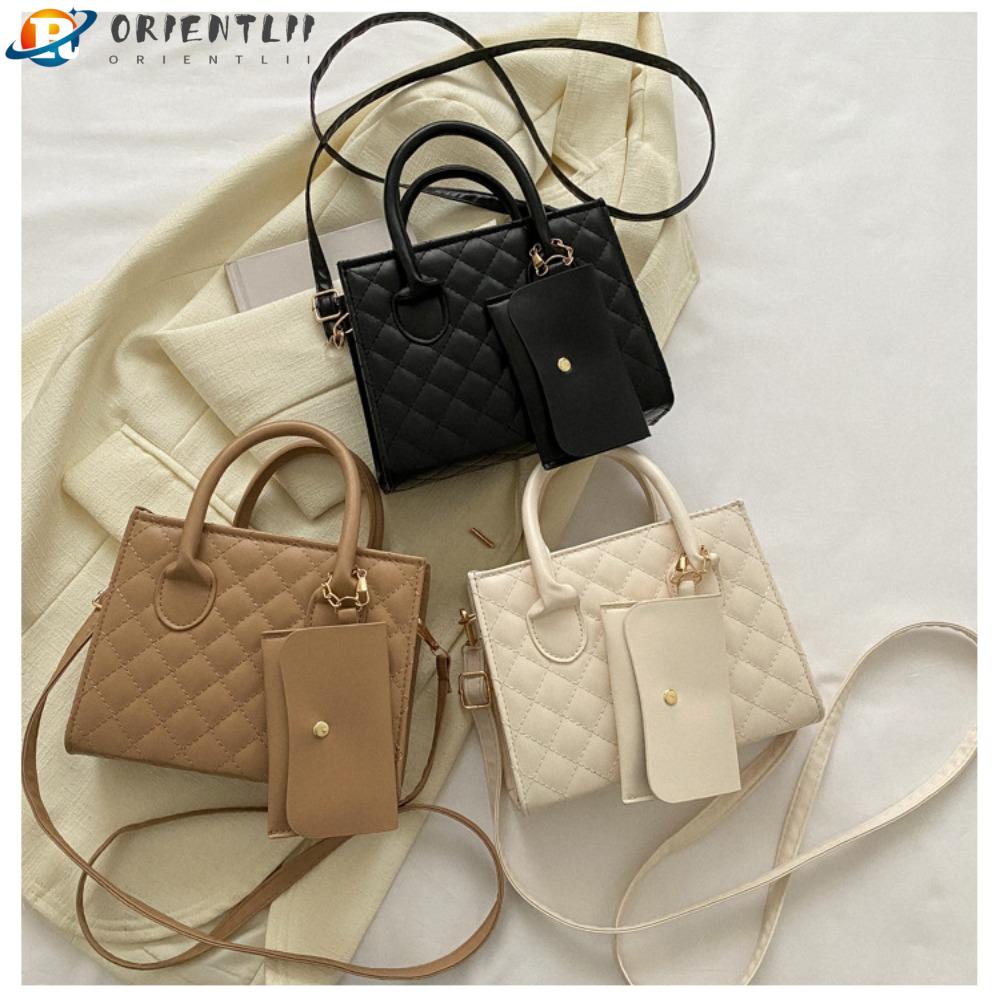 ORIENTLII Túi Đeo Chéo Da PU Màu Trơn Họa Tiết Kẻ Sọc Có Khóa Kéo Thời Trang Cho Nữ