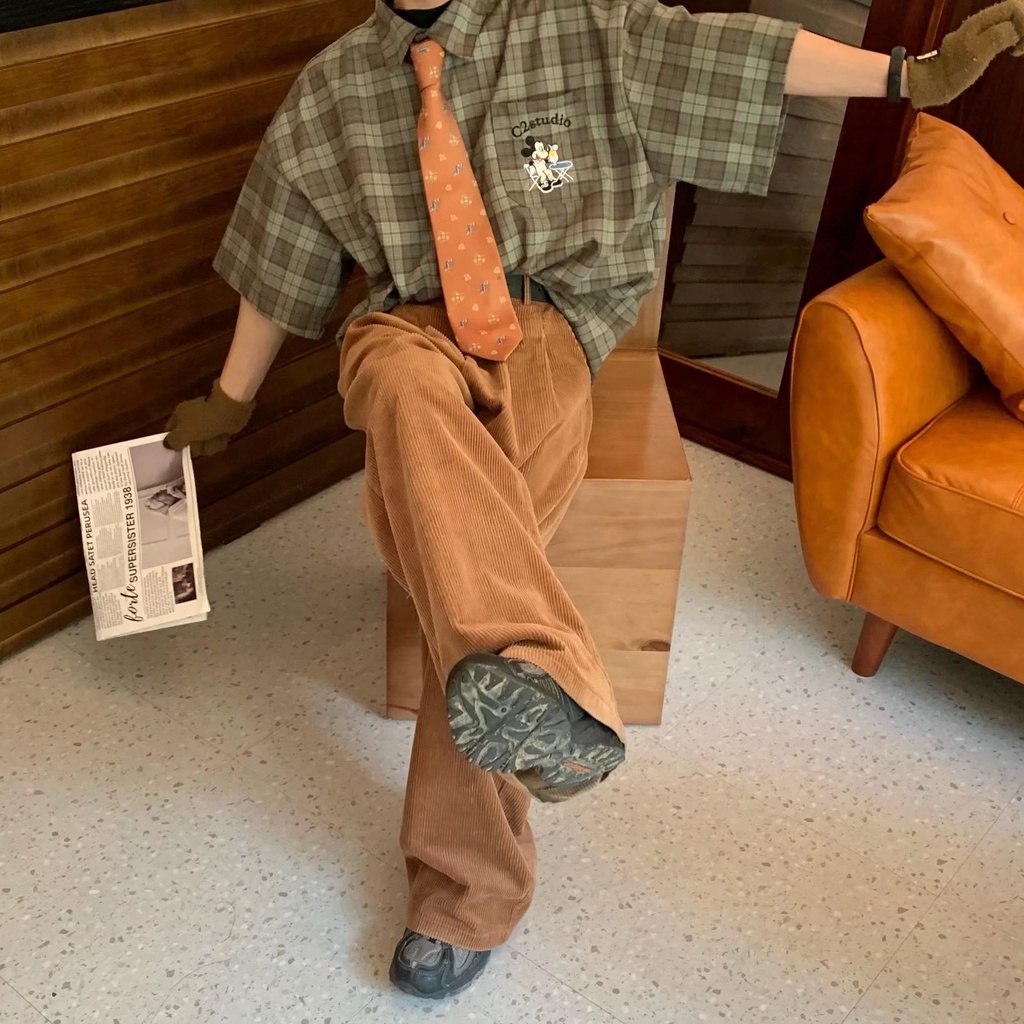 Áo Sơ Mi Tay Dài Dáng Rộng Họa Tiết Kẻ Sọc Màu Xanh Lá Phong Cách Hàn Quốc Thời Trang Mùa Hè Cho Nam