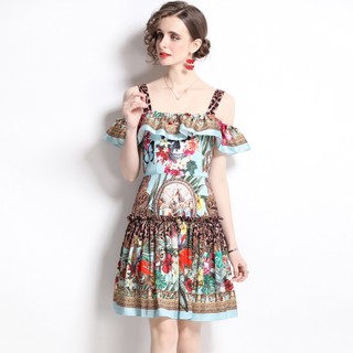 Đầm Hai Dây Chiết Eo Phong Cách Retro Pháp