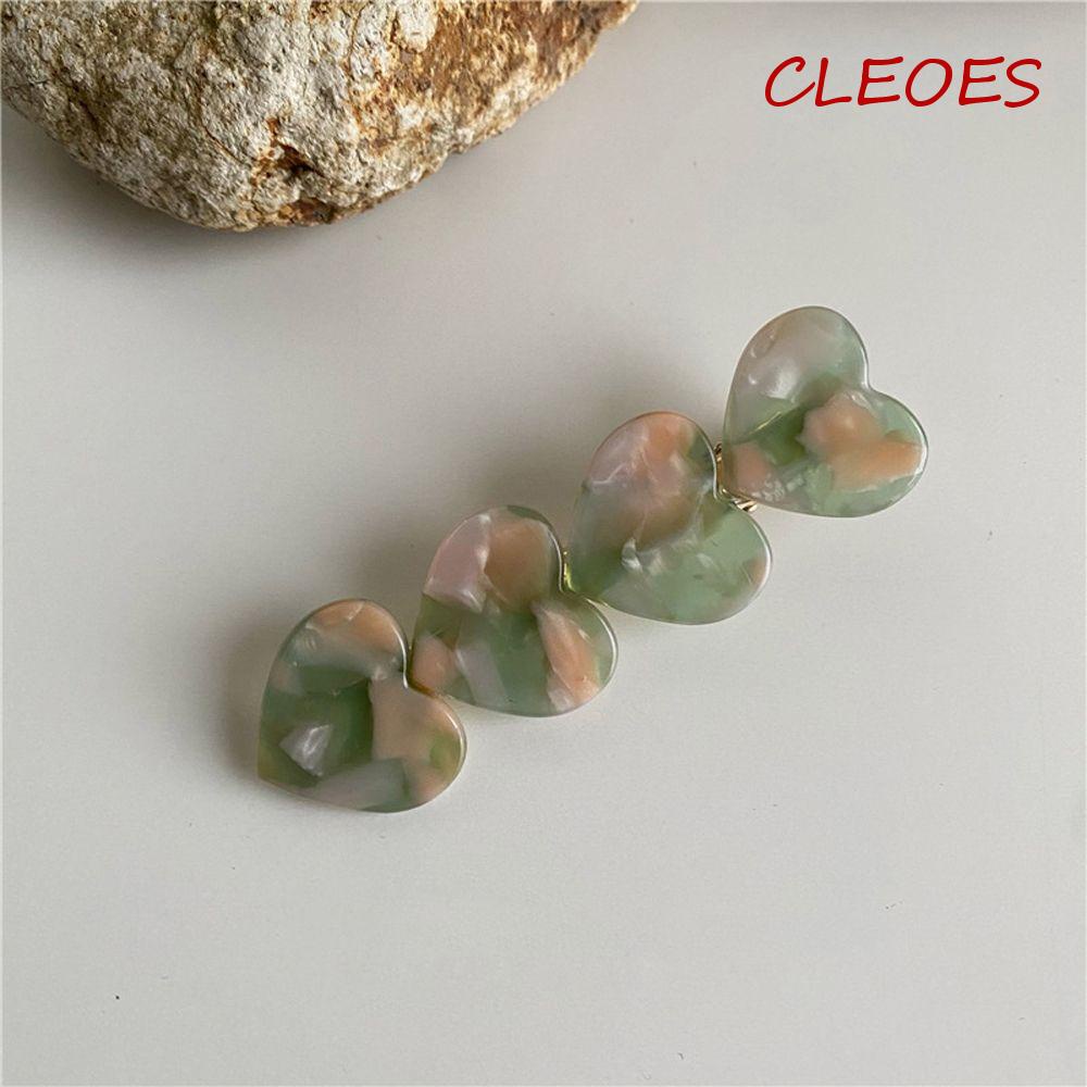CLEOES Kẹp Tóc Acetic Acid Hình Trái Tim Họa Tiết Đá Hoa Cương Nhiều Màu Sang Trọng Ngọt Ngào Phong Cách Hàn Quốc
