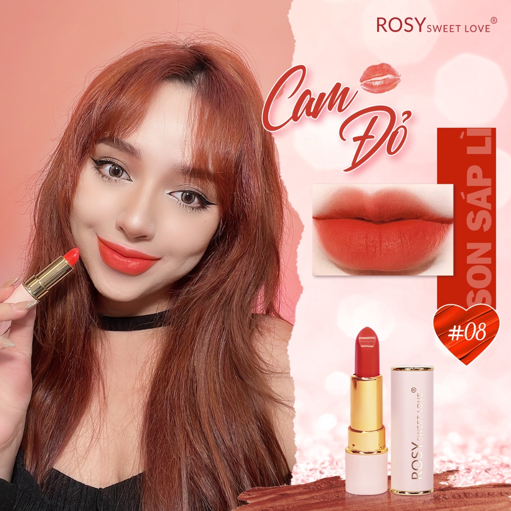 Son thỏi lì siêu mịn môi chính hãng Rosy cam đỏ cho bà bầu