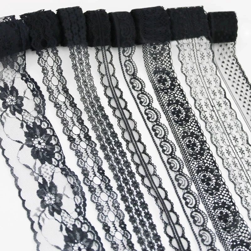 Cuộn Dây Ruy Băng Ren Màu Đen Dài 10 Yards Dùng Trang Trí Quà Tặng