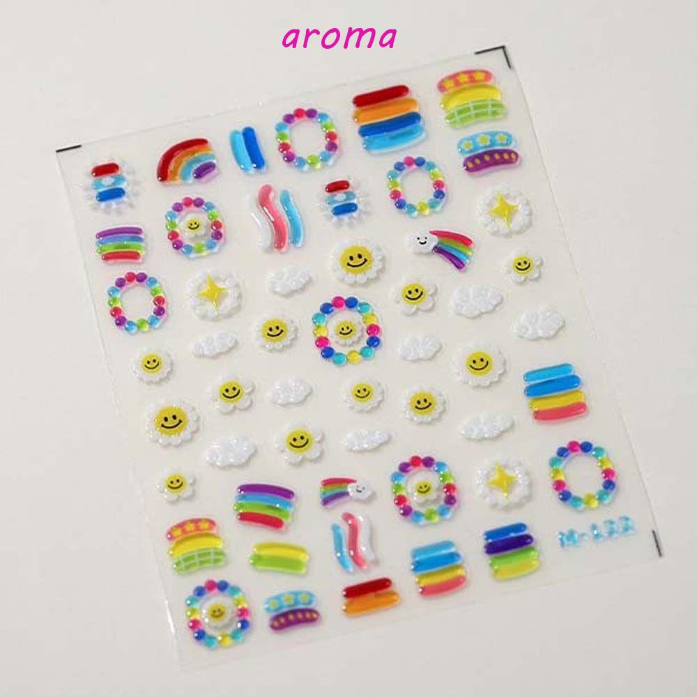 AROMA Miếng Dán Trang Trí Móng Tay Họa Tiết Trái Tim / Mặt Cười / Thỏ Hoạt Hình Dễ Thương Cho Nữ
