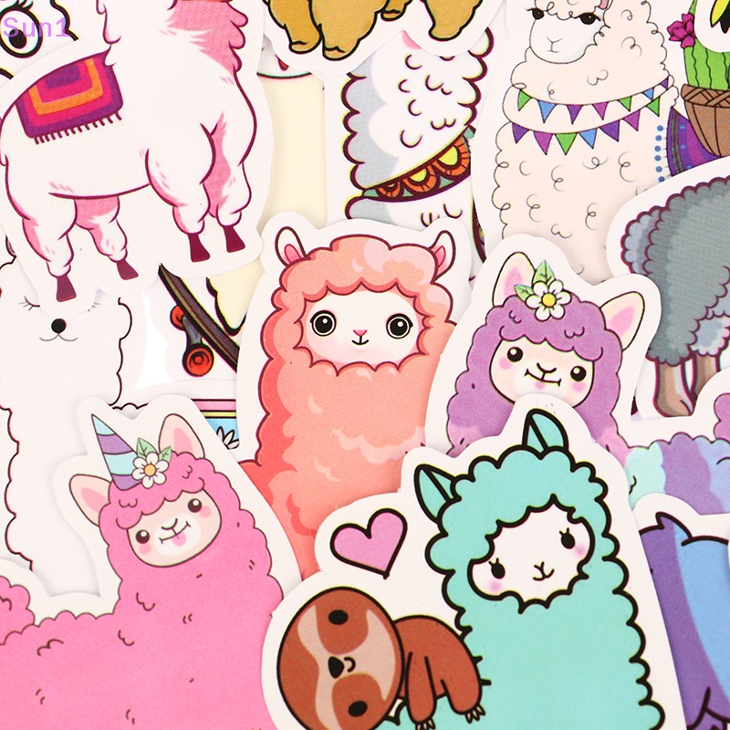Set 50 Miếng Dán Hình Lạc Đà Alpaca Hoạt Hình Đáng Yêu Trang Trí Sổ Tay / Xe Đạp / Ô Tô