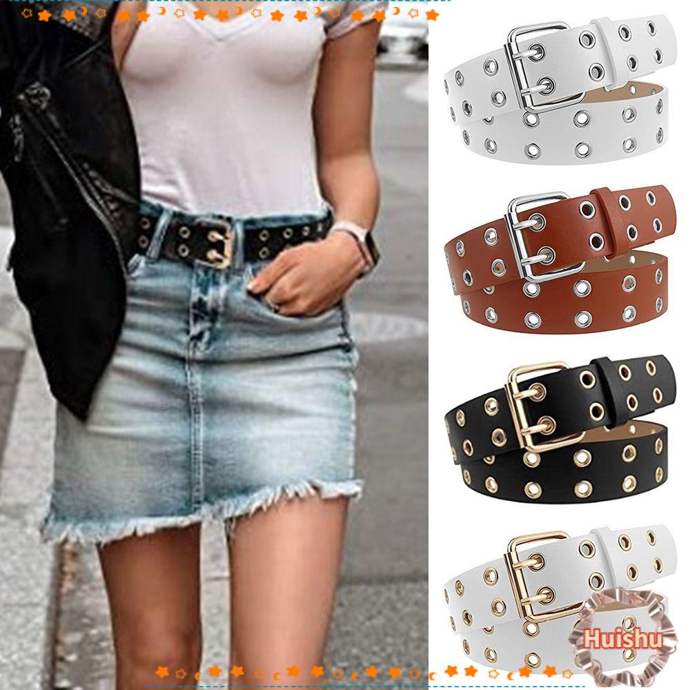 HS Thắt Lưng Da PU Hai Khóa Cài Phong Cách Punk Cá Tính Cho Nữ