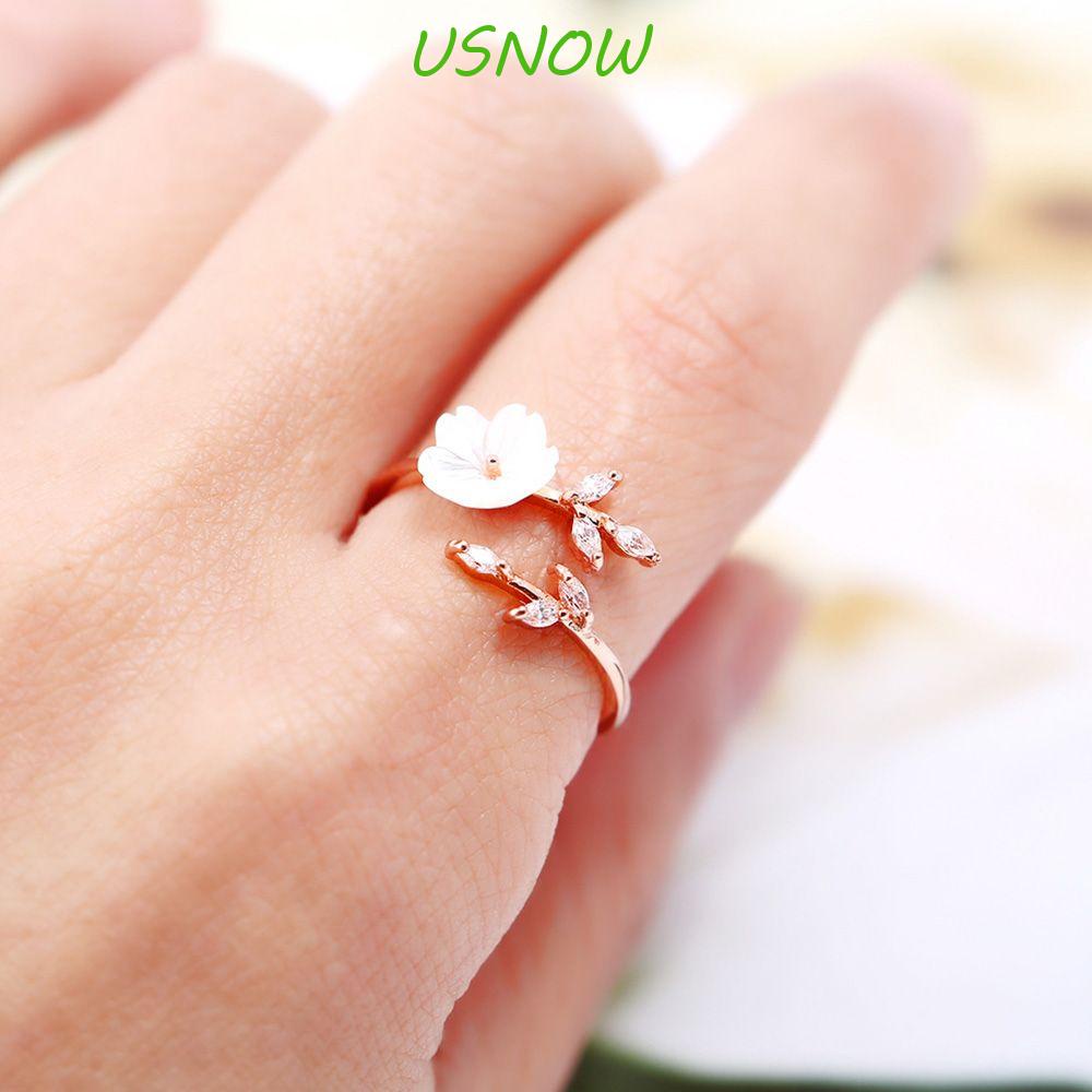 USNOW Nhẫn Hở Hình Vỏ Sò Màu Trắng Hồng Có Thể Điều Chỉnh Kích Cỡ