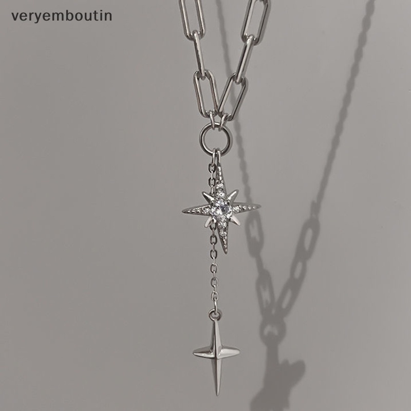 Vòng cổ Bạc Mặt Ngôi Sao Sáu Cánh Đính Đá Zircon Phối Tua Rua Đơn Giản Ngọt Ngào Cho Nữ