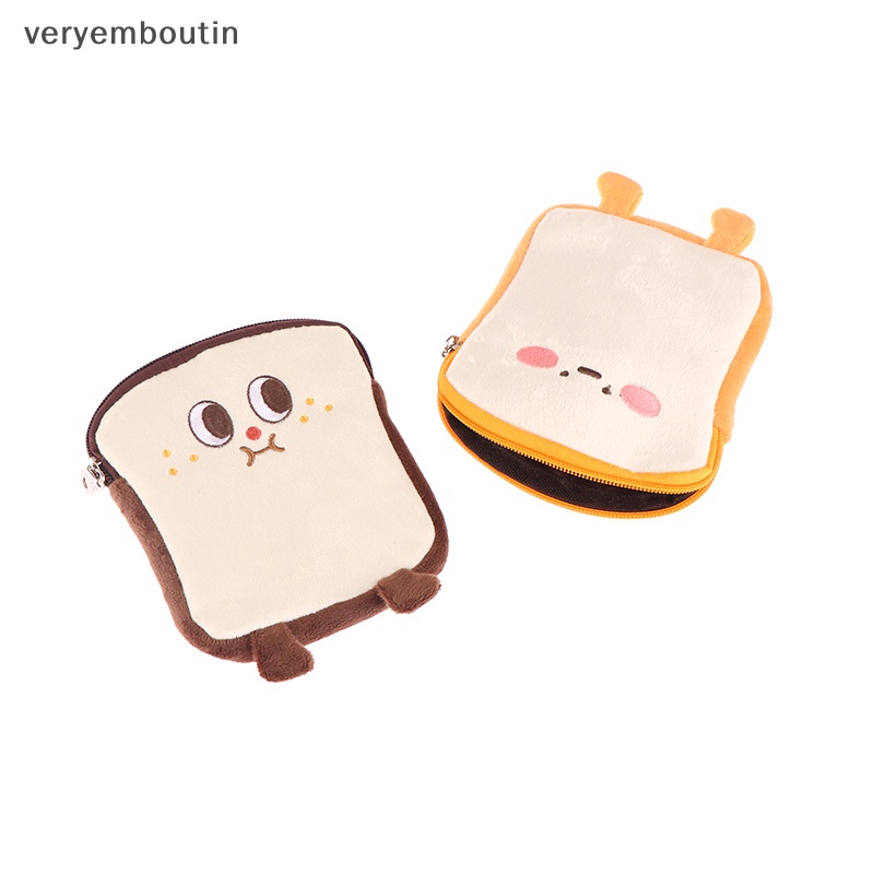 Ví Đựng Tiền Xu / Tai Nghe / Chìa Khóa Hình Bánh Mì Nướng Hoạt Hình Nhồi Bông Có Khóa Kéo
