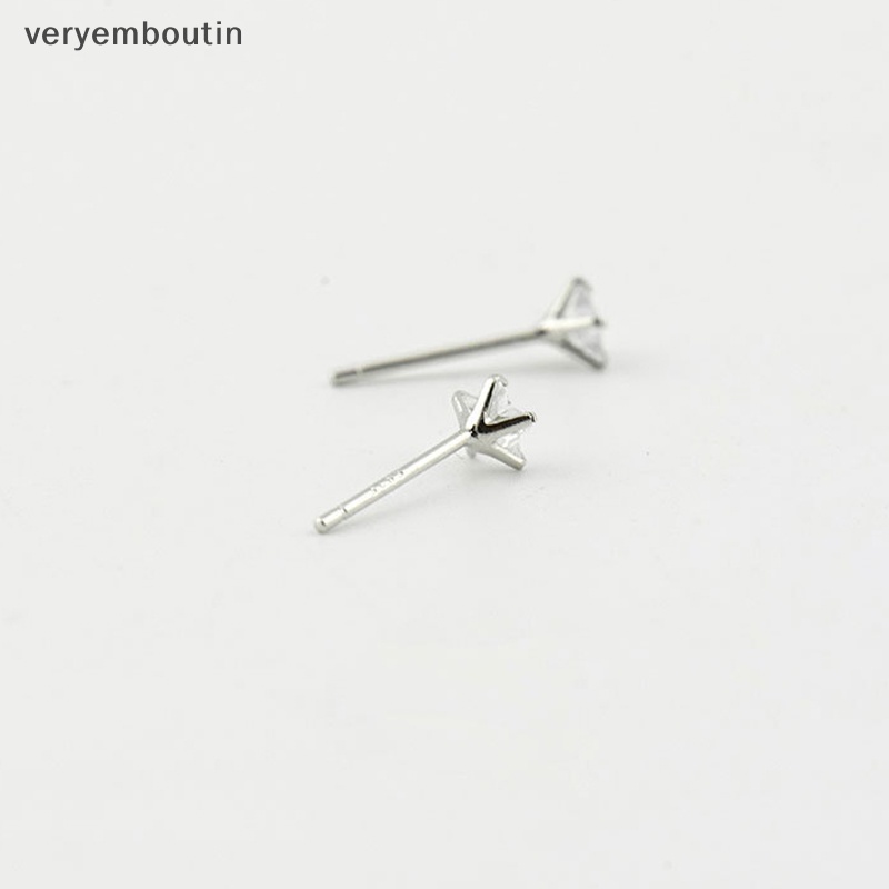 Bông Tai Mạ Bạc 925 Đính Đá Zircon Hình Ngôi Sao Nhỏ Màu Đen Thời Trang Cho Nữ