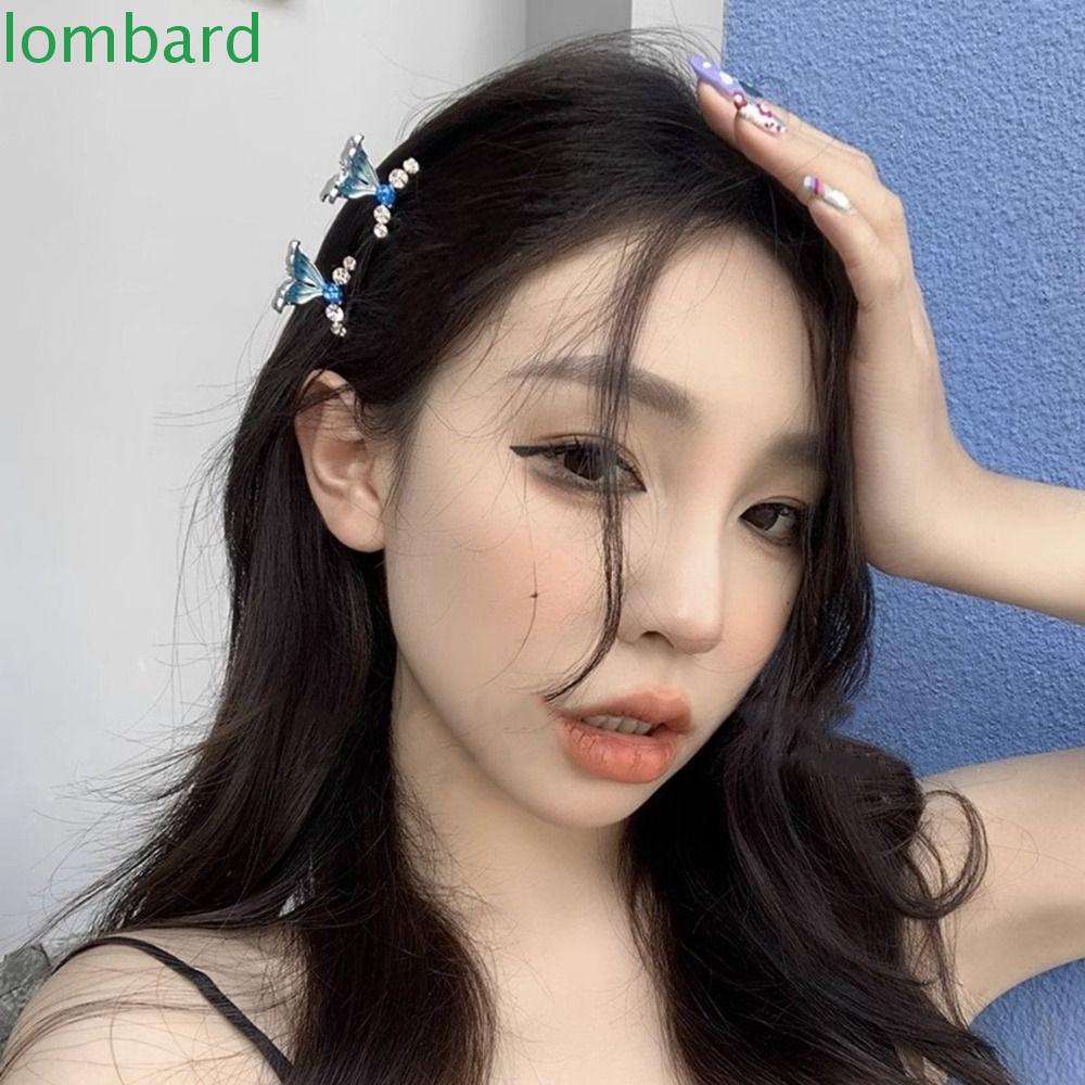 LOMBARD Kẹp Tóc Hình Đuôi Cá Đính Đá Y2k Màu Bạc Ngọt Ngào Cho Nữ