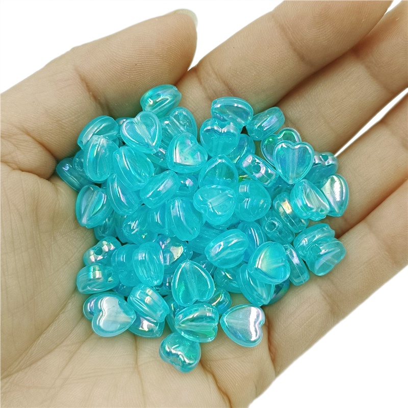 Set 50 Hạt Charm Hình Trái Tim Nhiều Màu Sắc Kính