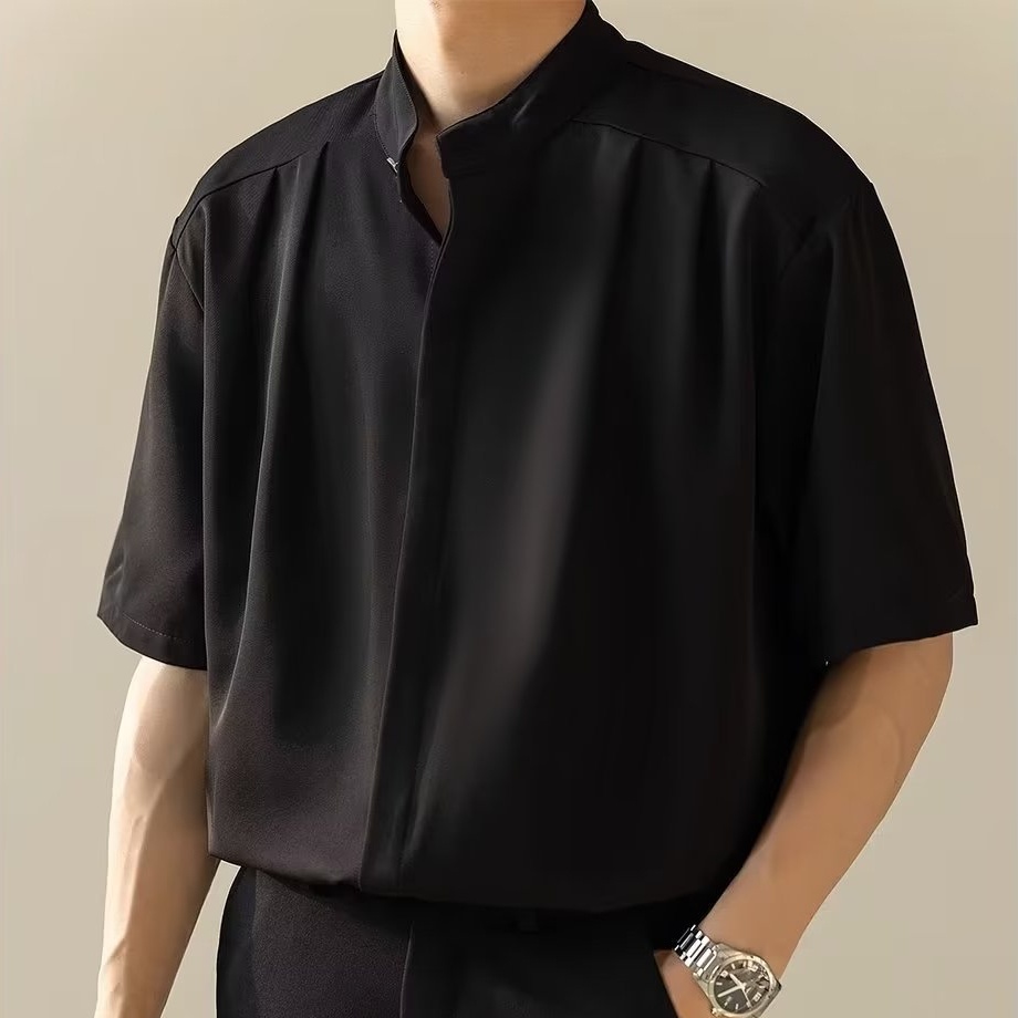 Áo Sơ Mi Tay Lửng Cổ Đứng Phong Cách Trung Hoa Thời Trang Mùa Hè Cho Nam