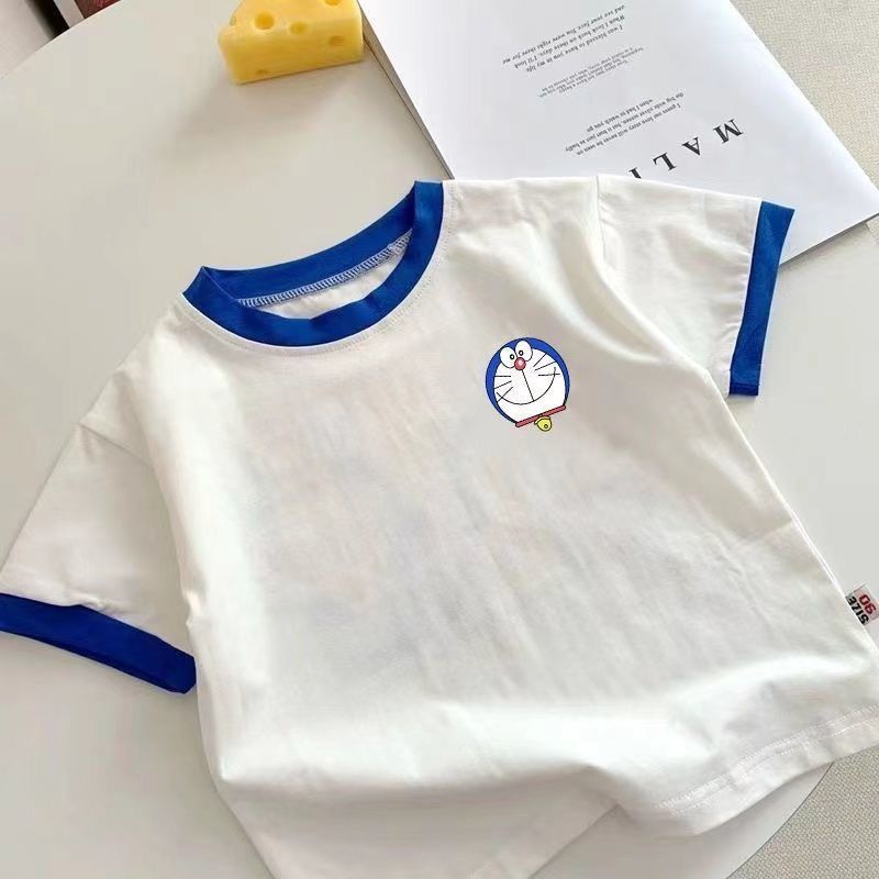 Áo Thun Cotton Ngắn Tay In Hoạt Hình Màu Tương Phản Thời Trang Mùa Hè 2023 Cho Bé