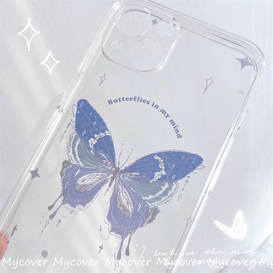 Ốp Điện Thoại Silicon Mềm Chống Sốc Hình Bướm Gắn Dây Đeo Chuỗi Hạt Cho iPhone 11 12 13 14 Pro Max X Xr Xs 8 7 6 Plus SE 2020