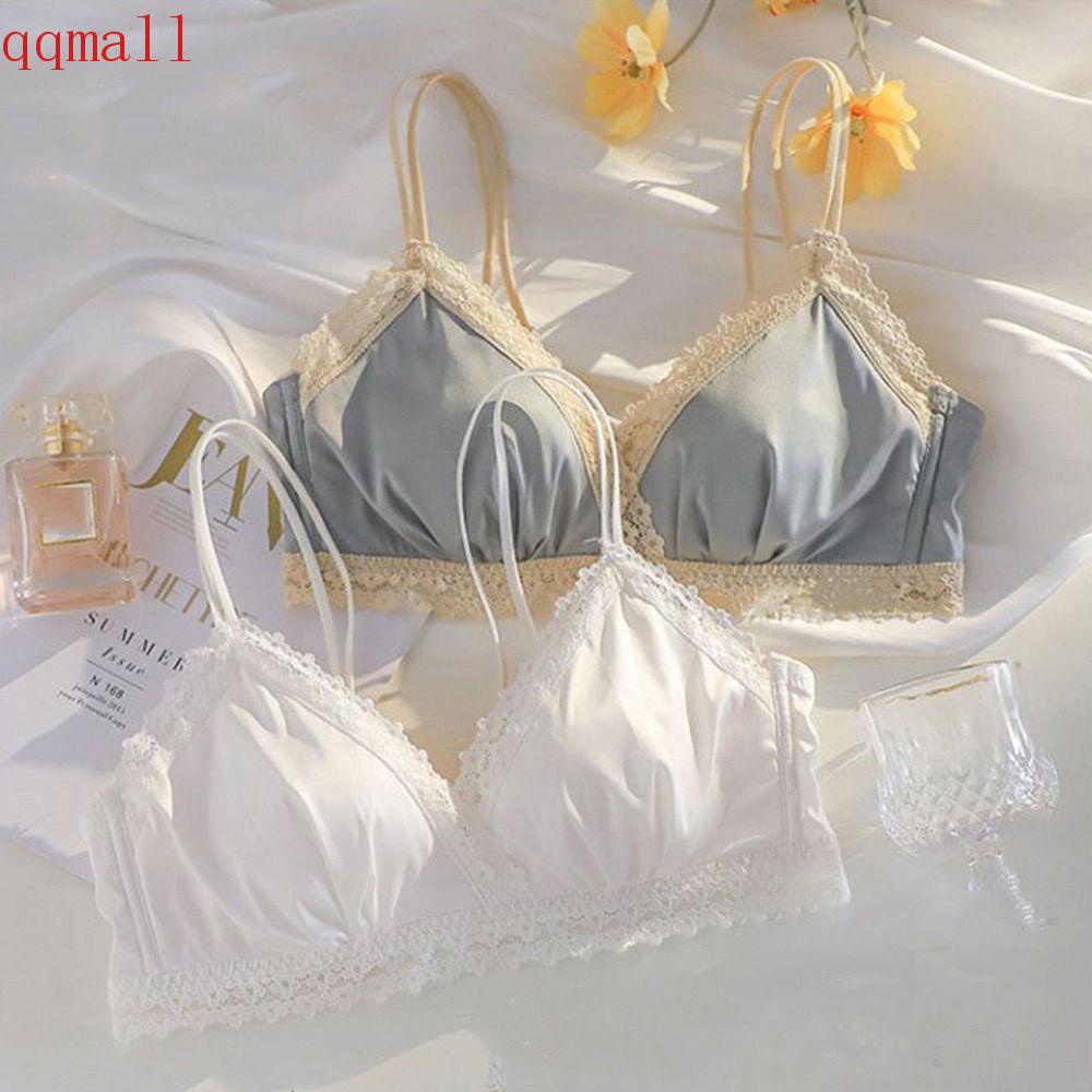 QQMALL Áo Lót Nâng Ngực Bằng Satin Màu Sắc Đơn Giản Cho Nữ