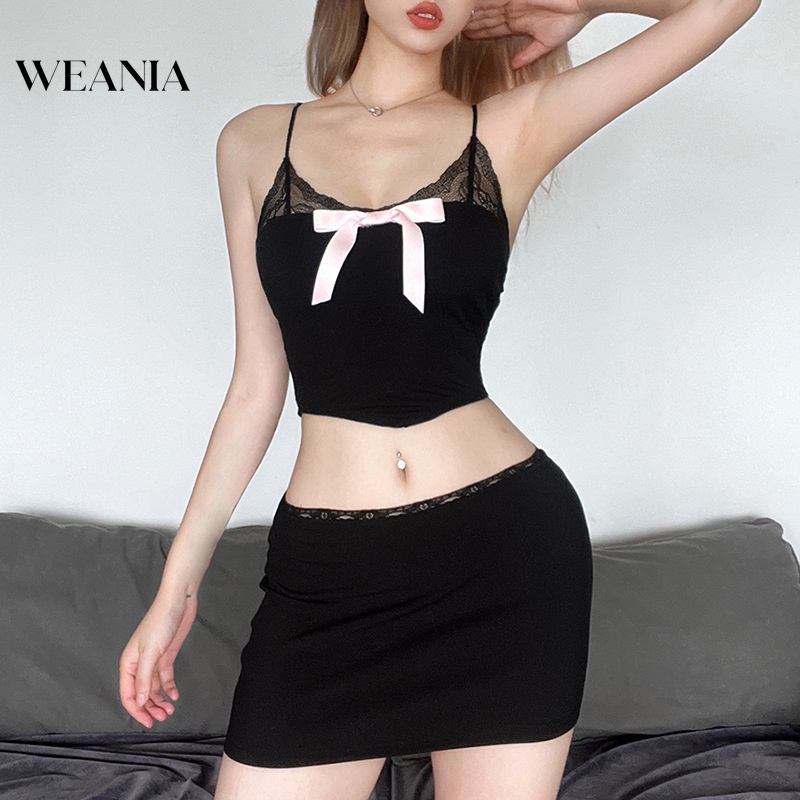 Bộ Áo Tank Top Hai Dây Màu Sắc Trơn Và Chân Váy Ôm Dáng Gợi Cảm Cho Nữ