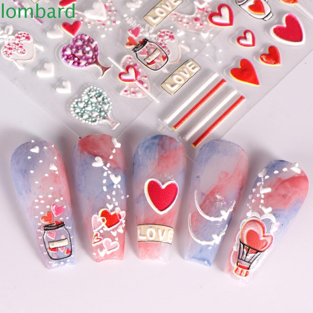 LOMBARD Miếng Dán Trang Trí Móng Tay 5D Tự Dính Họa Tiết Trái Tim Dành Cho Nữ