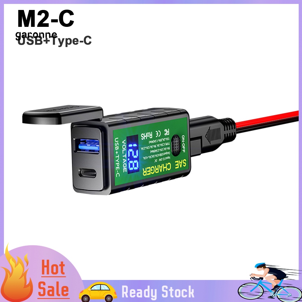 Cục Sạc Nhanh Có Công Tắc Bật / Tắt GAR M2 31A / 48A SAE Sang USB Type-C Cho Xe Máy