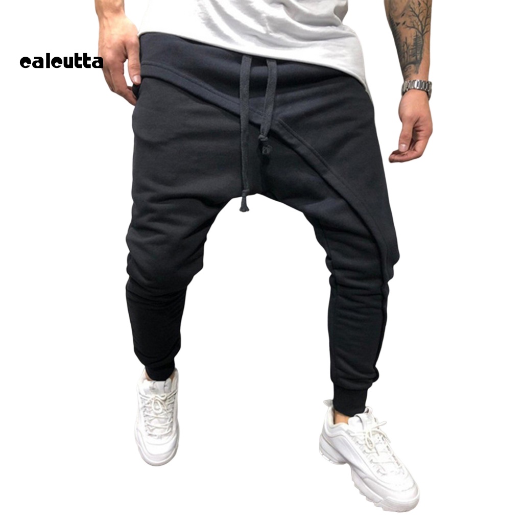 [calcutta] Quần Harem Màu Trơn Tới Mắt Cá Chân Phong Cách Hip Hop Đường Phố Hai Lớp Để Chạy Bộ Cho Nam