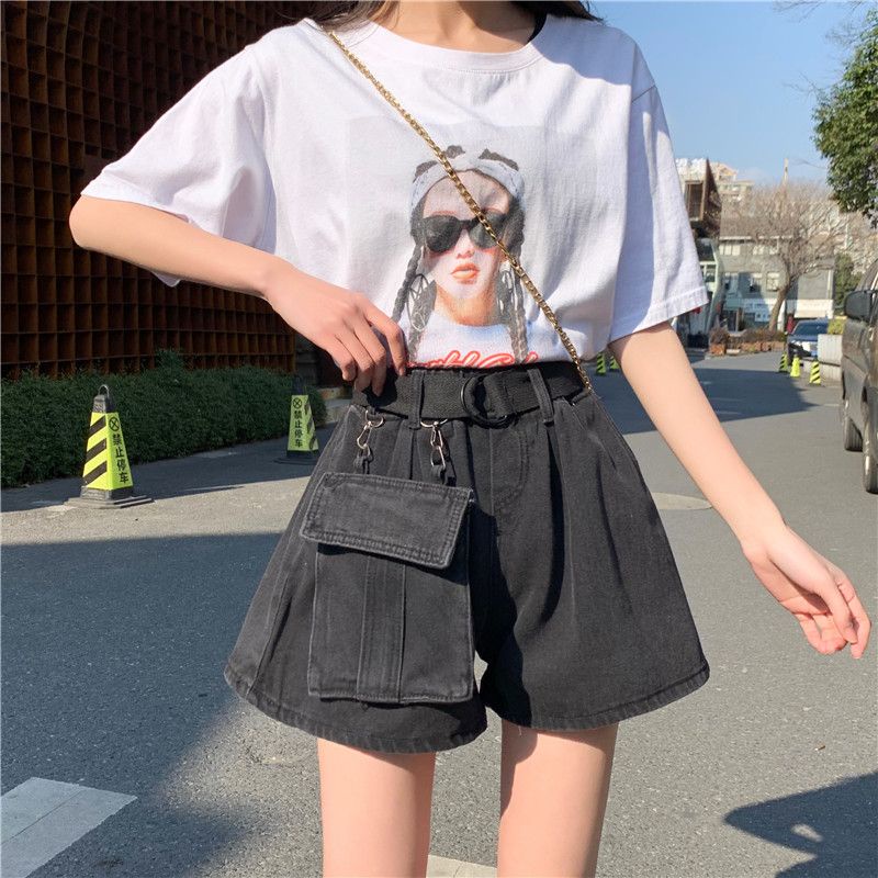 Quần Short Denim Lưng Cao Ống Rộng Phong Cách Hàn Quốc Thời Trang Mùa Hè Mới 2023