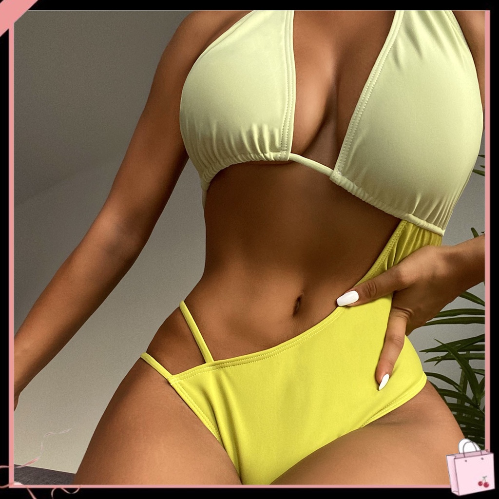 Bộ Đồ Bơi Cổ Chữ V Màu Nhuộm Tương Phản Thời Trang Mùa Hè Dành Cho Nữ