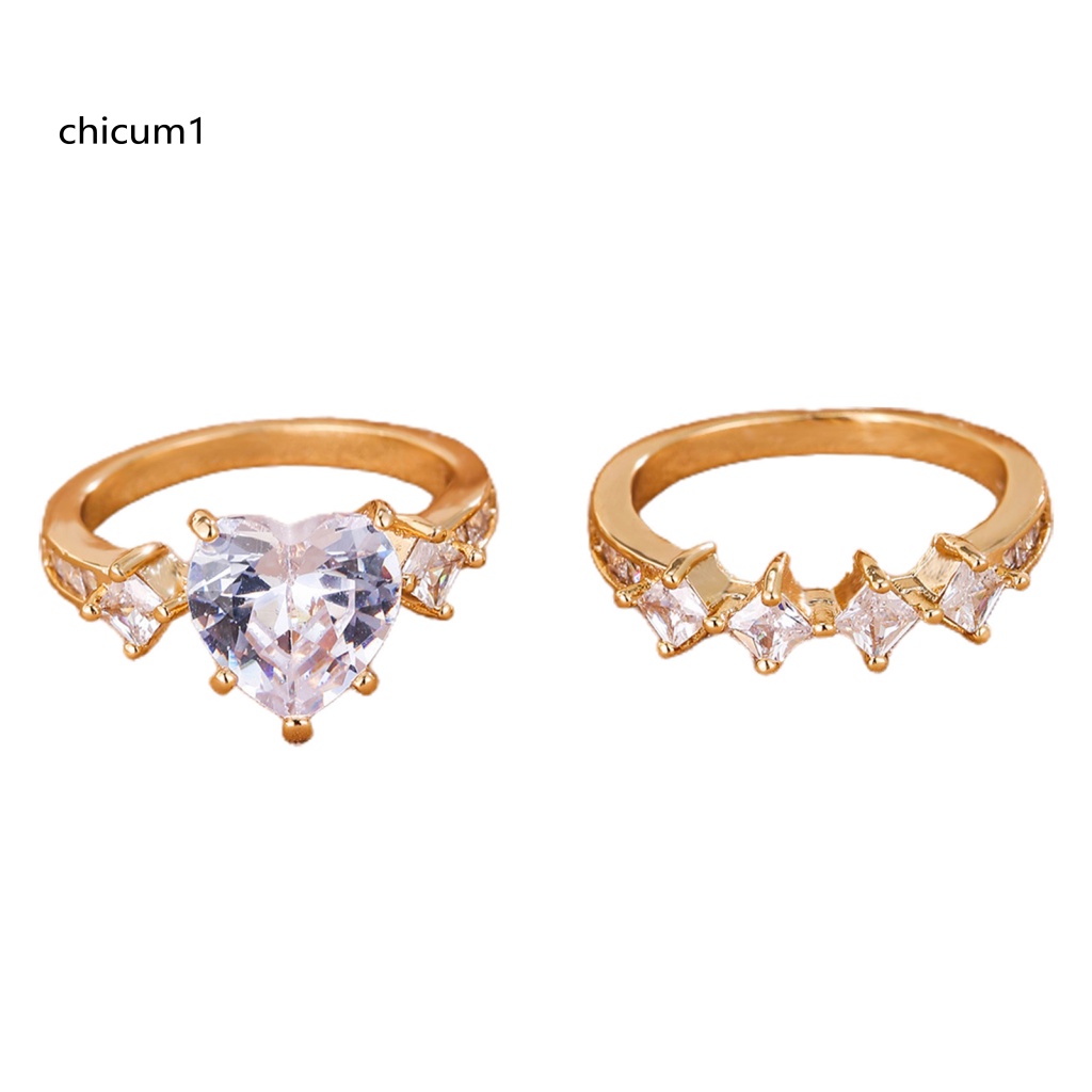 Set 2 Nhẫn Đính Đá Trái Tim Sang Trọng Cho Nữ