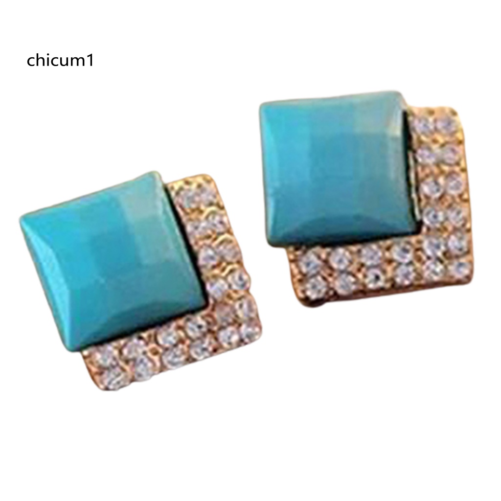 1 Đôi Bông Tai Hình Vuông Lấp Lánh Duyên Dáng Dành Cho Nam Và Nữ