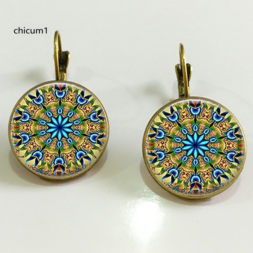 Khuyên Tai Mặt Tròn Họa Tiết Hoa Phong Cách Vintage