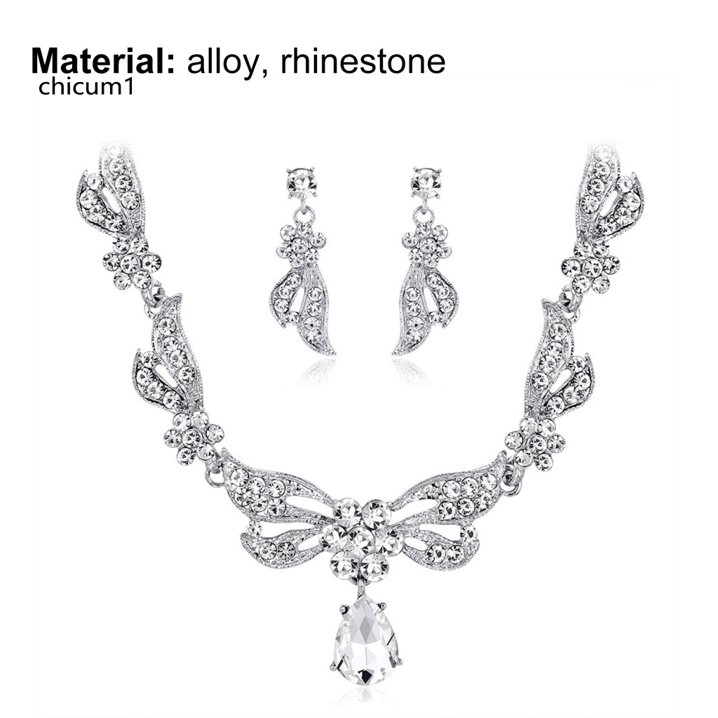 1 Set Vòng cổ + Bông Tai Đính Đá Có Thể Điều Chỉnh Kích Thước