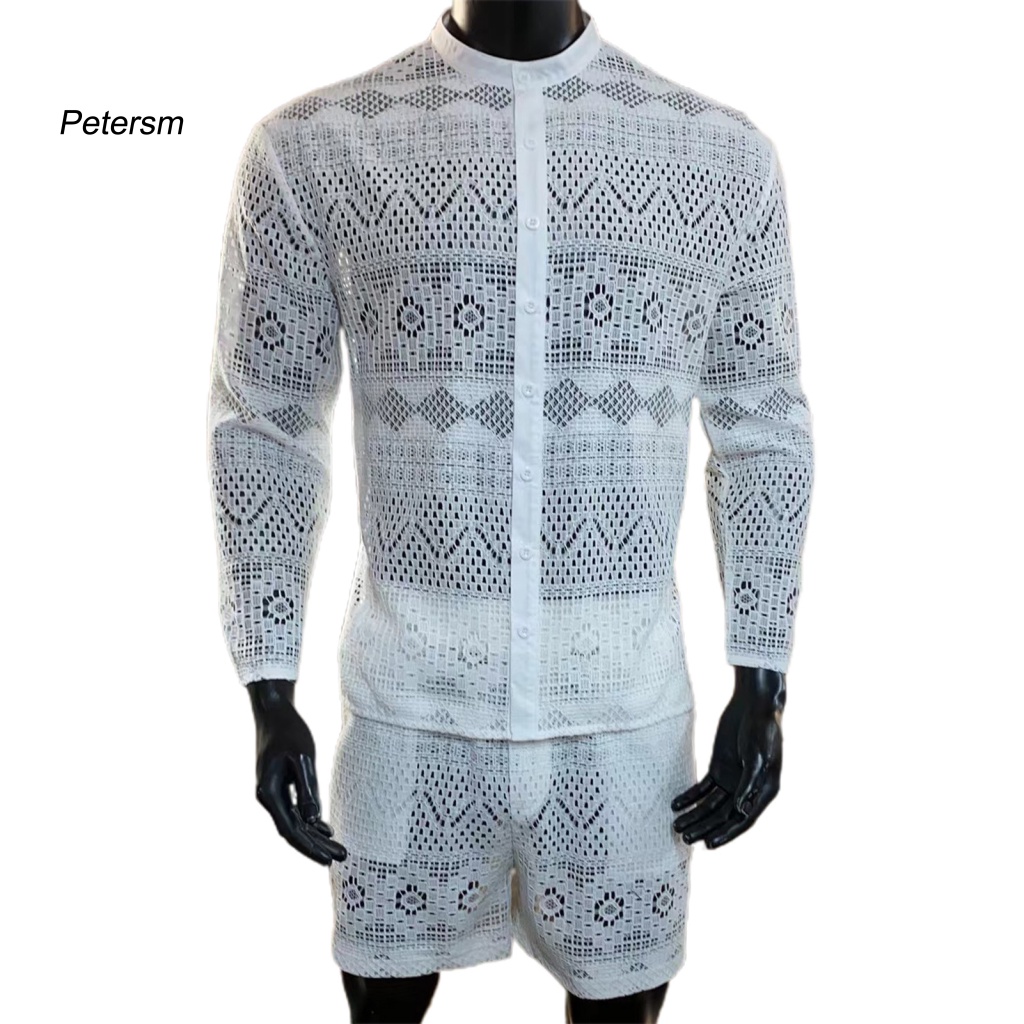 1 Bộ Áo Tay Dài Và Quần Short Ren Xuyên Thấu Màu Sắc Thời Trang Mùa Thu Cho Nam