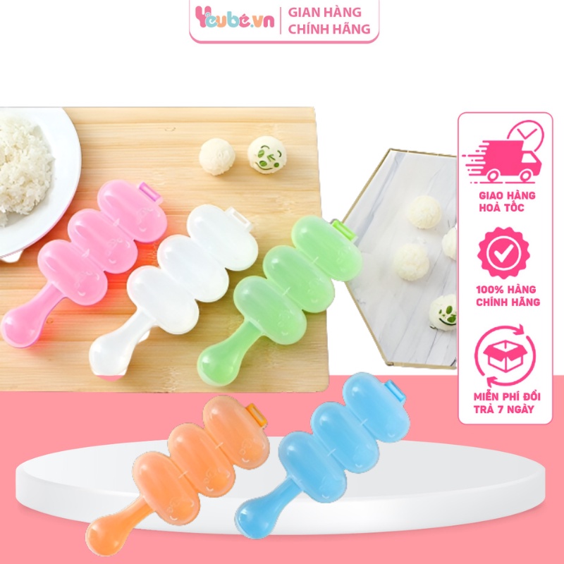 Bộ Khuôn Lắc Cơm Tạo Hình Cơm Nắm Cho Bé Ăn Dặm Kiểu Nhật YEUBEVN Kèm Thìa Nhựa PP Free BPA An Toàn Cho Bé