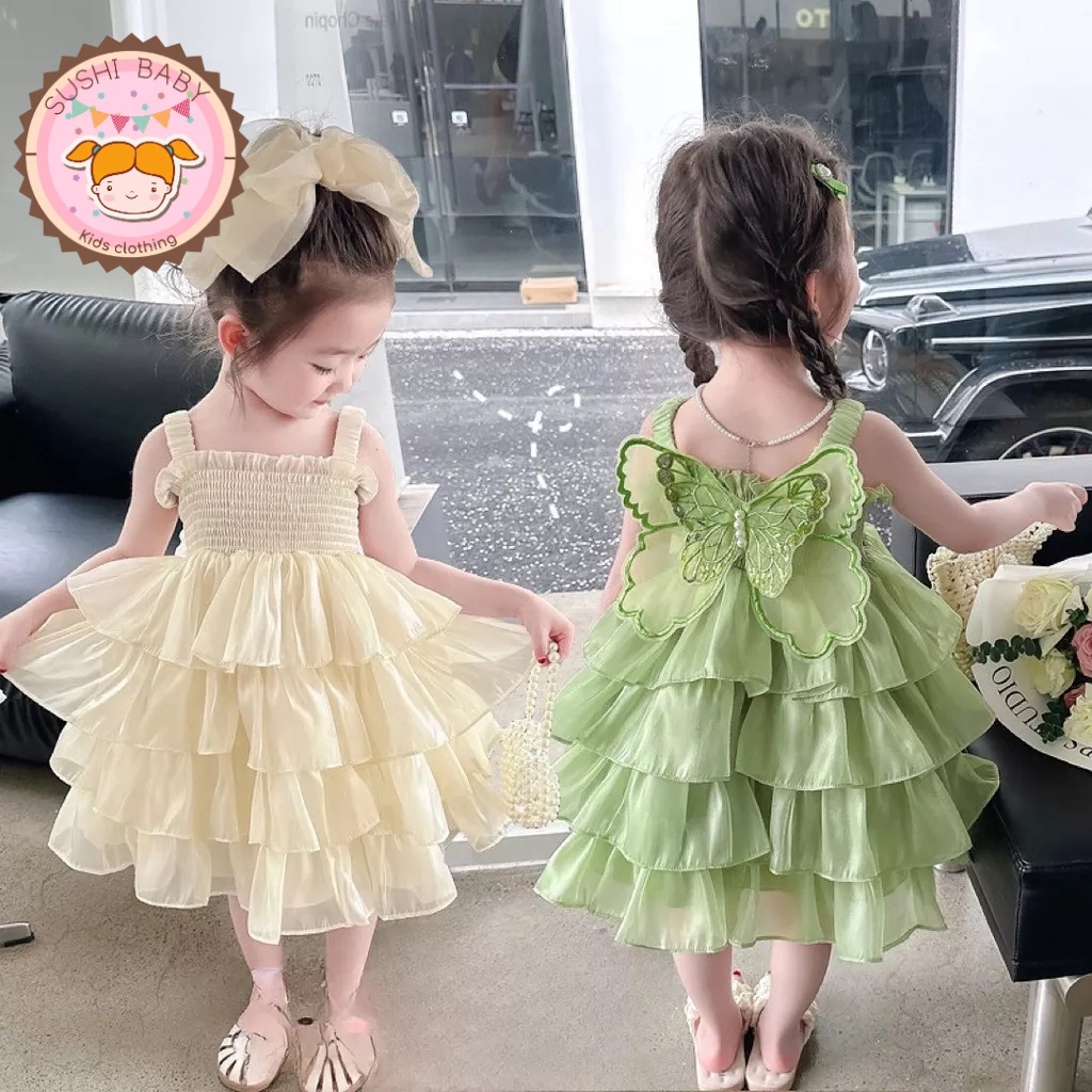 Váy voan tơ 4 tầng kèm cánh bư.ớm rời cho bé cho bé gái diện hè, đi tiệc, đi chơi