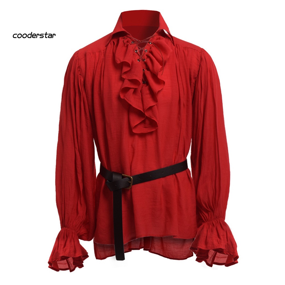 Áo Sơ Mi Tay Dài Cổ Đứng Màu Trơn Hóa Trang Thời Trung Cổ Cho Nam